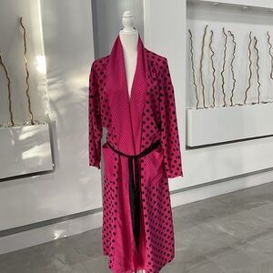 Polka Dot Long Robe with Belt - Hot Pink and Black